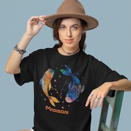 Pisces Constellation Zodiac Watercolor Star Galaxy T_Shirt