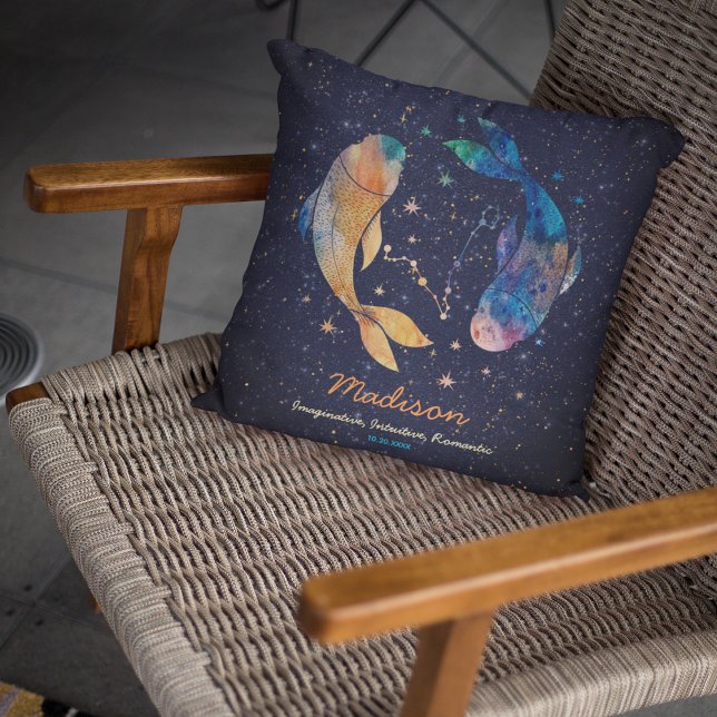 Pisces Constellation Zodiac Watercolor Star Galaxy Throw Pillow (Creator Uploaded)