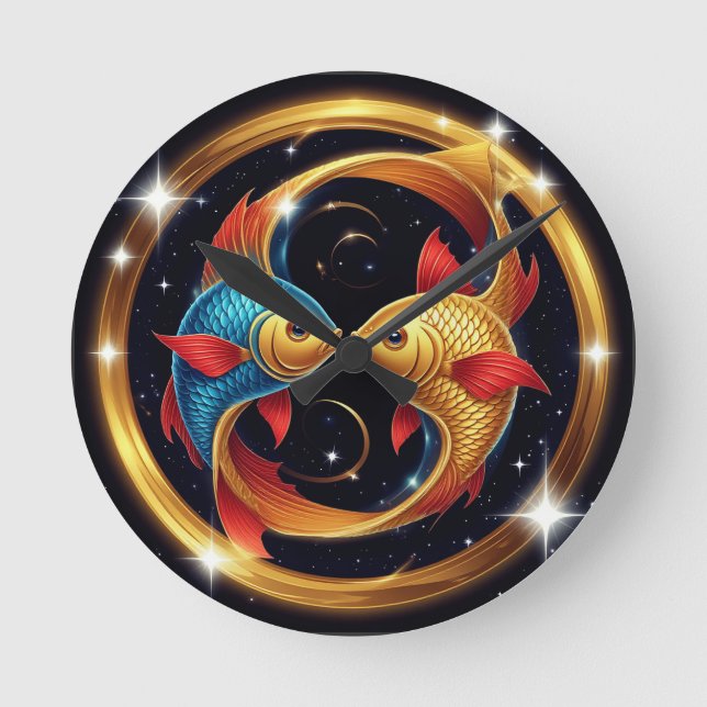 ♓ Pisces Cosmic Glow 🌌 Artistic Zodiac Round Clock (Front)