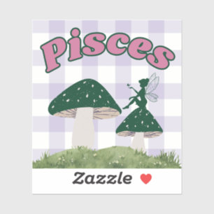Pisces Cottagecore Aesthetic Fairy Mushroom Art Sticker