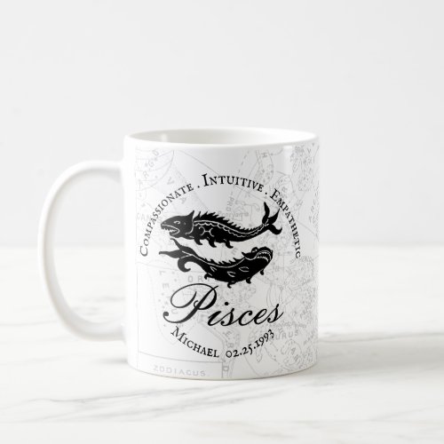 Pisces Custom Zodiac  Traits Vintage Black White Coffee Mug