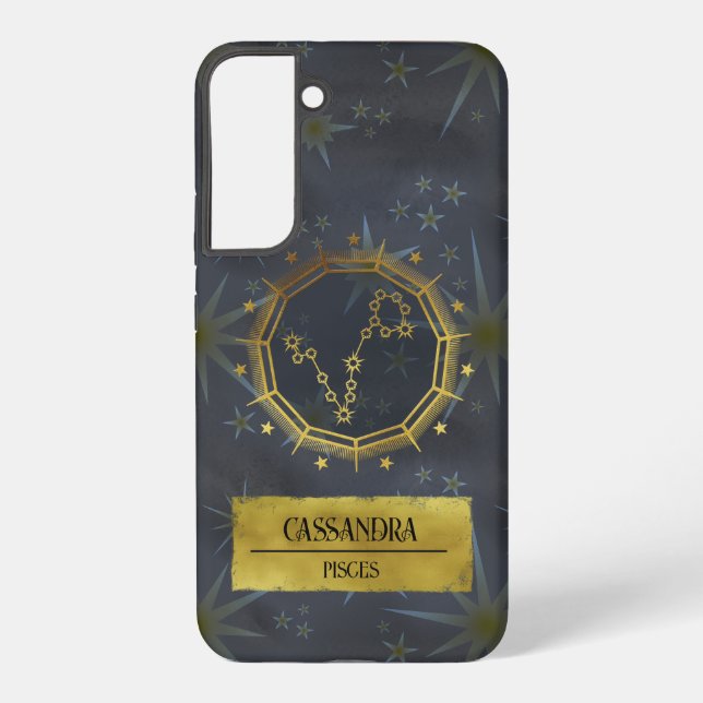 Pisces Dark Zodiac Astrology: Black & Gold Samsung Galaxy Case (Back)