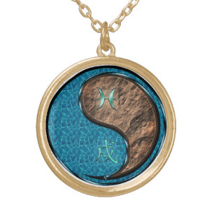 Pisces & Earth Dog Gold Plated Necklace