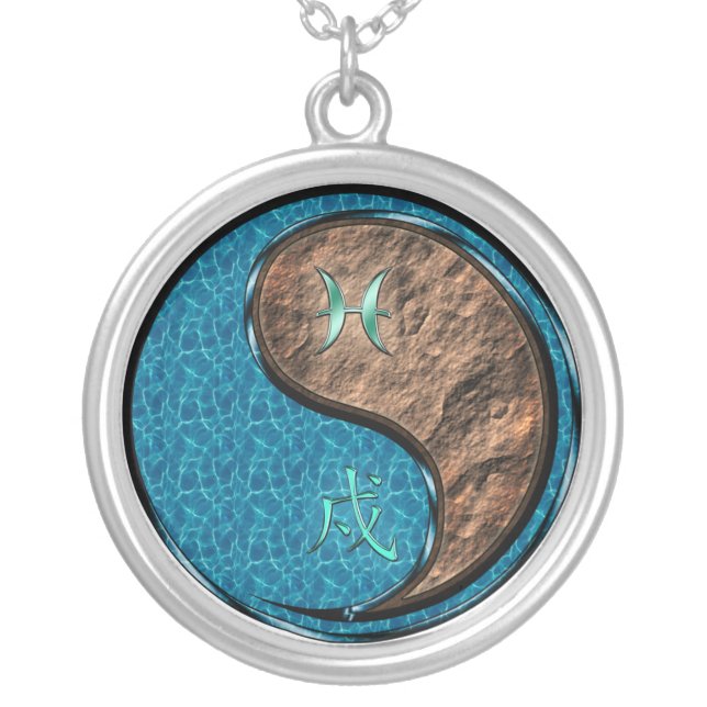 Pisces & Earth Dog Silver Plated Necklace (Front)