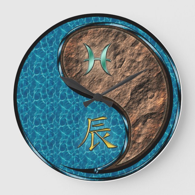 Pisces & Earth Dragon Large Clock (Front)