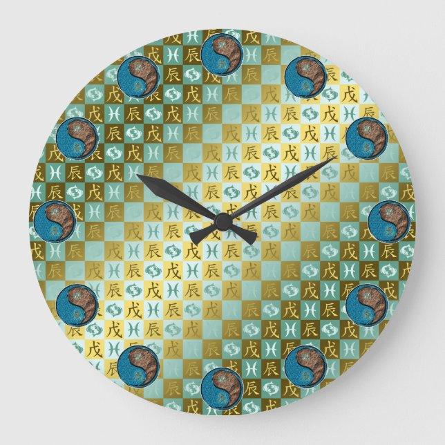 Pisces & Earth Dragon Large Clock (Front)