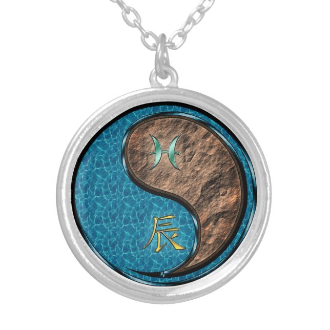 Pisces & Earth Dragon Silver Plated Necklace (Front)