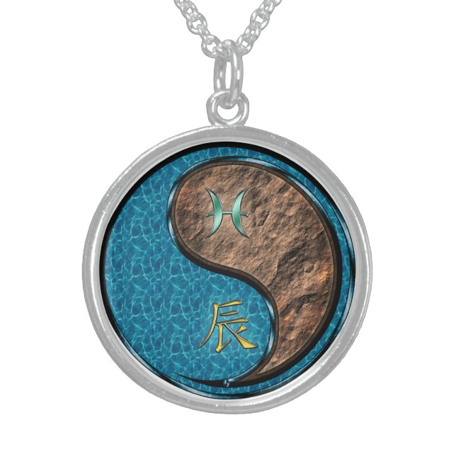 Pisces & Earth Dragon Sterling Silver Necklace (Front)