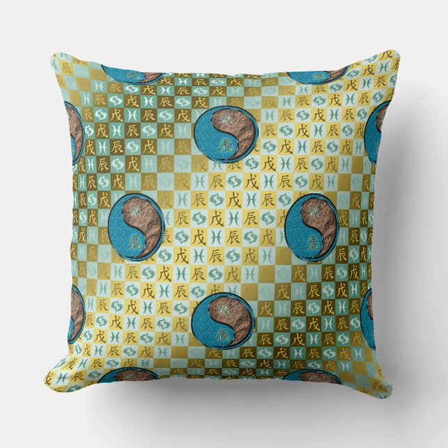 Pisces & Earth Dragon Throw Pillow (Front)