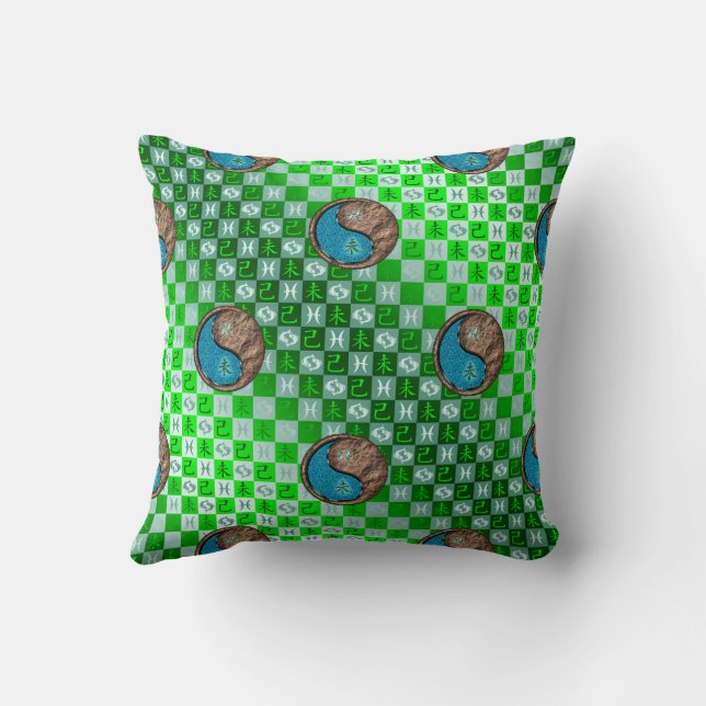 Pisces & Earth Goat Throw Pillow (Back)