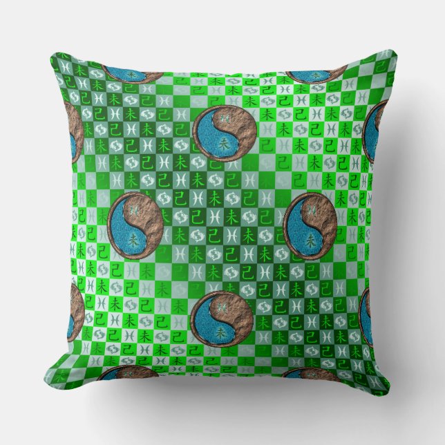 Pisces & Earth Goat Throw Pillow (Front)