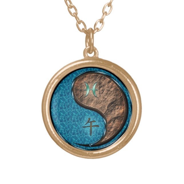 Pisces & Earth Horse Gold Plated Necklace (Front)