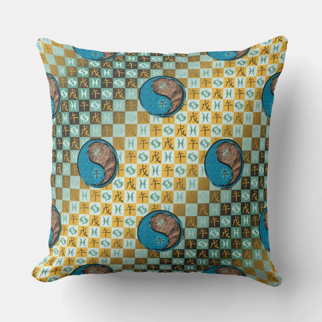 Pisces & Earth Horse Throw Pillow (Front)