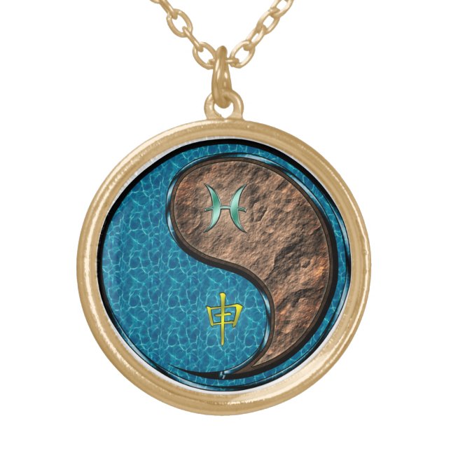 Pisces & Earth Monkey Gold Plated Necklace (Front)