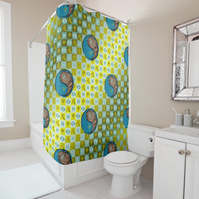 Pisces & Earth Monkey Shower Curtain (In Situ)