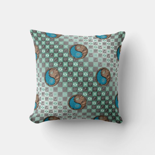 Pisces & Earth Rabbit Throw Pillow (Front)