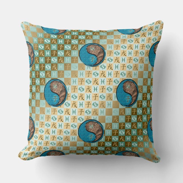 Pisces & Earth Rat Throw Pillow (Front)