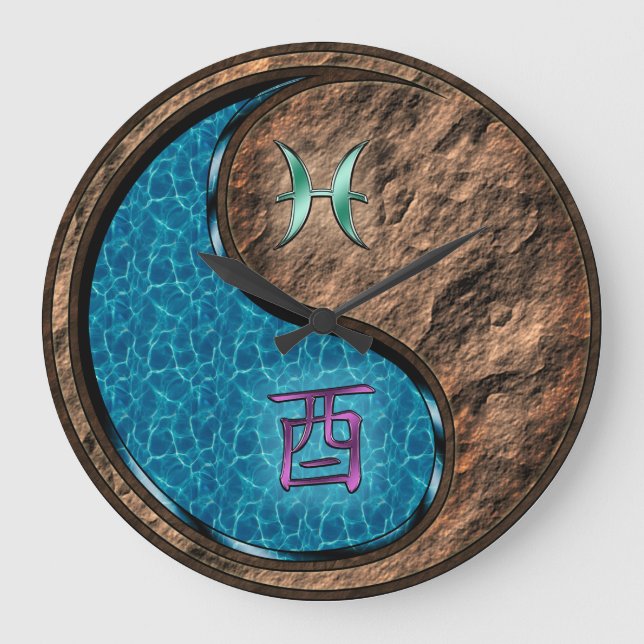 Pisces & Earth Rooster Large Clock (Front)