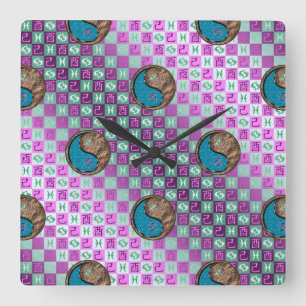 Pisces & Earth Rooster Square Wall Clock