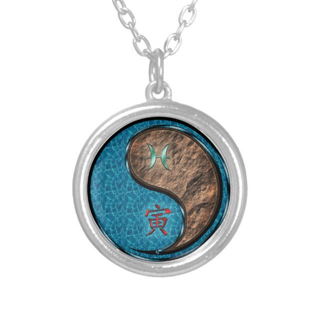 Pisces & Earth Tiger Silver Plated Necklace (Front)