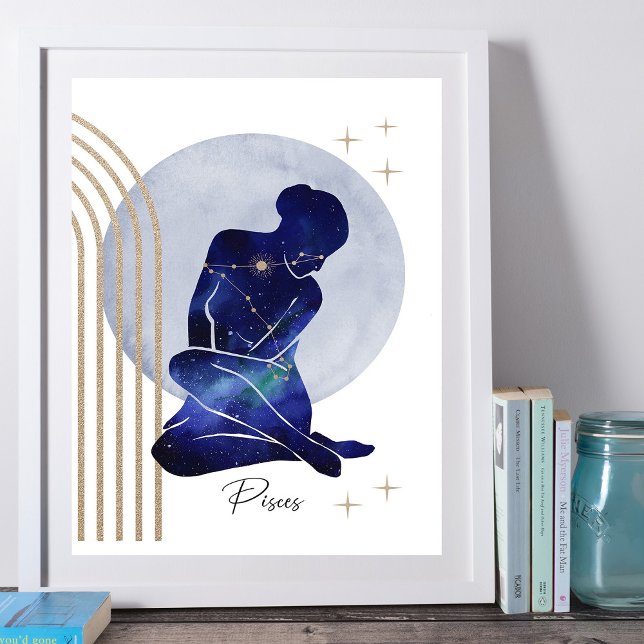 Pisces Feminine Blue Gold Zodiac Design Poster (Creator Uploaded)