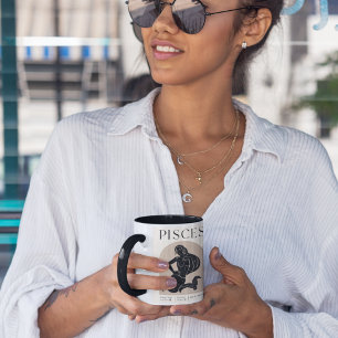 Pisces Feminine Zodiac Design Brown Black 15 OZ Mug