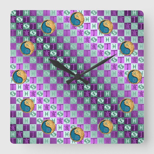 Pisces & Fire Boar Square Wall Clock (Front)