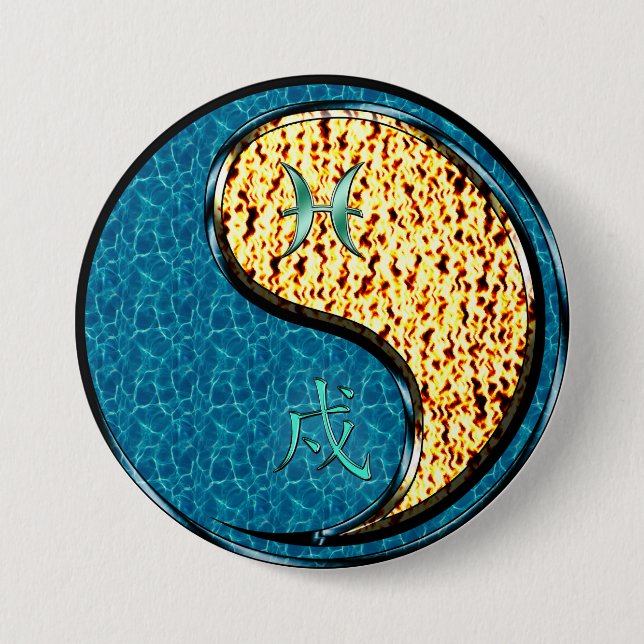 Pisces & Fire Dog Button (Front)