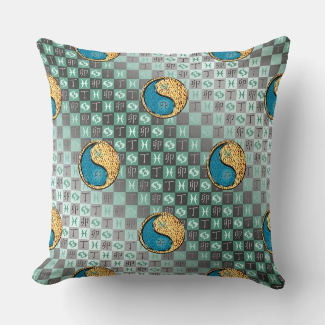 Pisces & Fire Rabbit Throw Pillow (Front)