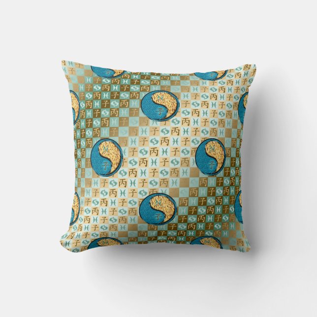 Pisces & Fire Rat Throw Pillow (Front)
