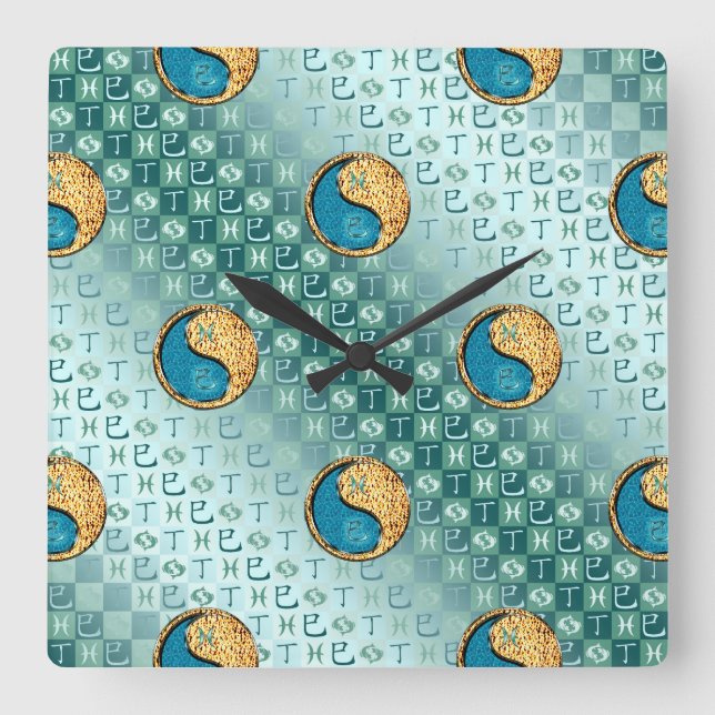 Pisces & Fire Snake Square Wall Clock (Front)