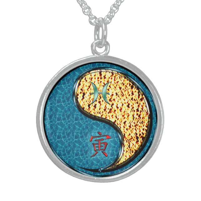 Pisces & Fire Tiger Sterling Silver Necklace (Front)