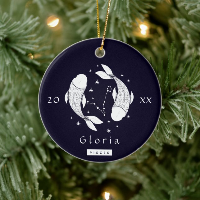 Pisces Fish Constellation Horoscope Sign Name Year Ceramic Ornament (Tree)
