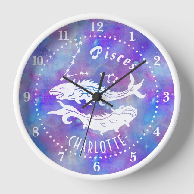 Pisces Fish Constellation Stars Name Birthday Gift Clock (Front)