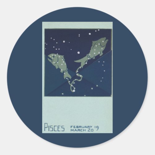 Pisces Fish Constellation Vintage Zodiac Astrology Classic Round Sticker