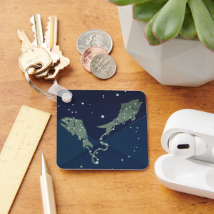 Pisces Fish Constellation Vintage Zodiac Astrology Keychain