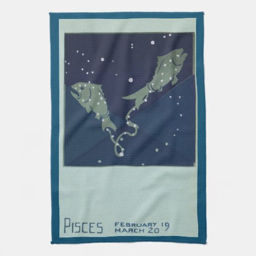 Pisces Fish Constellation Vintage Zodiac Astrology Kitchen Towel