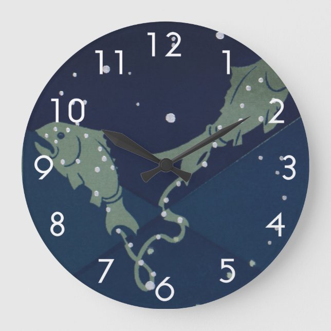 Pisces Fish Constellation Vintage Zodiac Astrology Large Clock (Front)