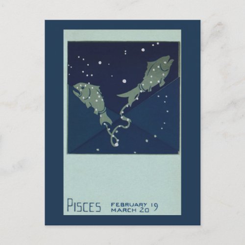 Pisces Fish Constellation Vintage Zodiac Astrology Postcard