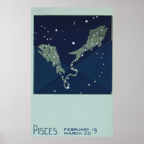 Pisces Fish Constellation Vintage Zodiac Astrology Poster