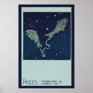 Pisces Fish Constellation Vintage Zodiac Astrology Poster
