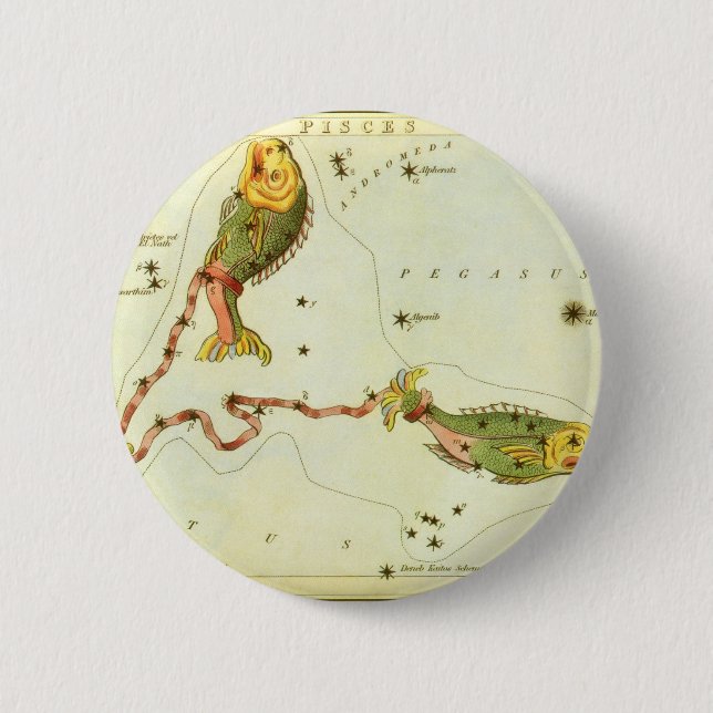 Pisces Fish, Vintage Constellation Urania's Mirror Button (Front)