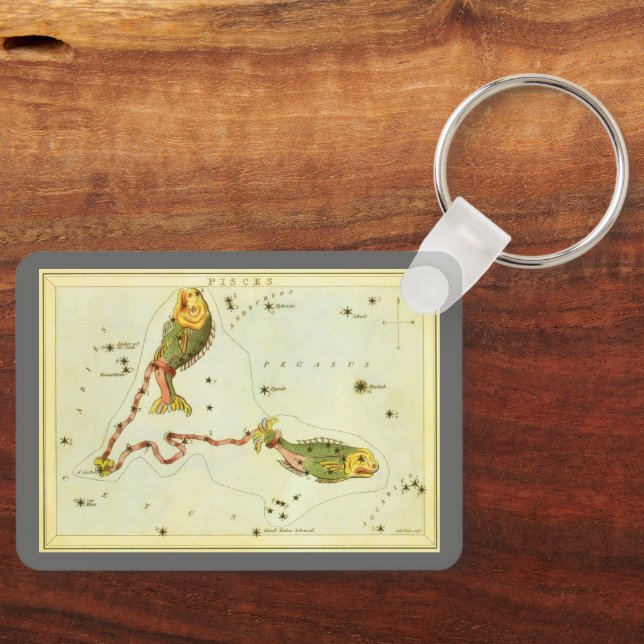 Pisces Fish, Vintage Constellation Urania's Mirror Keychain (Front)