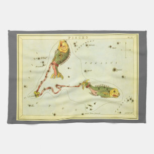 Pisces Fish, Vintage Constellation Urania's Mirror Kitchen Towel
