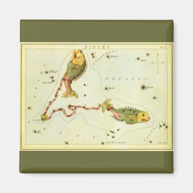 Pisces Fish, Vintage Constellation Urania's Mirror Magnet (Front)