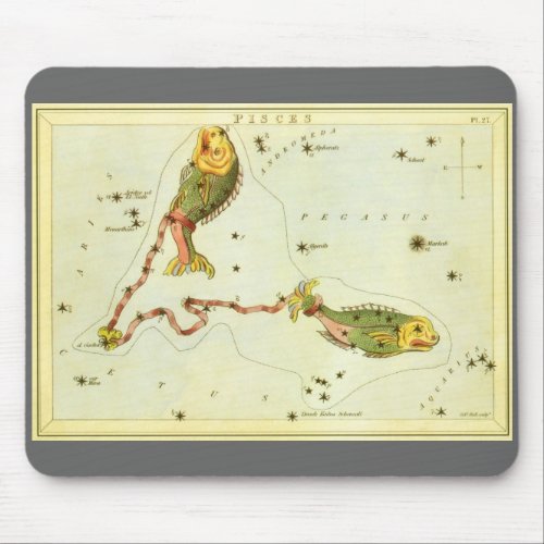 Pisces Fish Vintage Constellation Uranias Mirror Mouse Pad