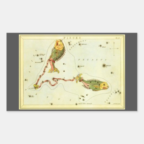 Pisces Fish Vintage Constellation Uranias Mirror Rectangular Sticker