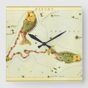 Pisces Fish, Vintage Constellation Urania's Mirror Square Wall Clock