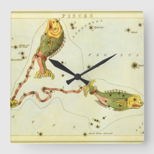 Pisces Fish Vintage Constellation Uranias Mirror Square Wall Clock