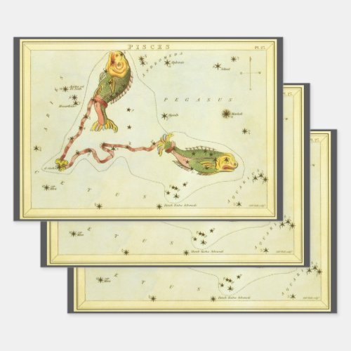 Pisces Fish Vintage Constellation Uranias Mirror Wrapping Paper Sheets